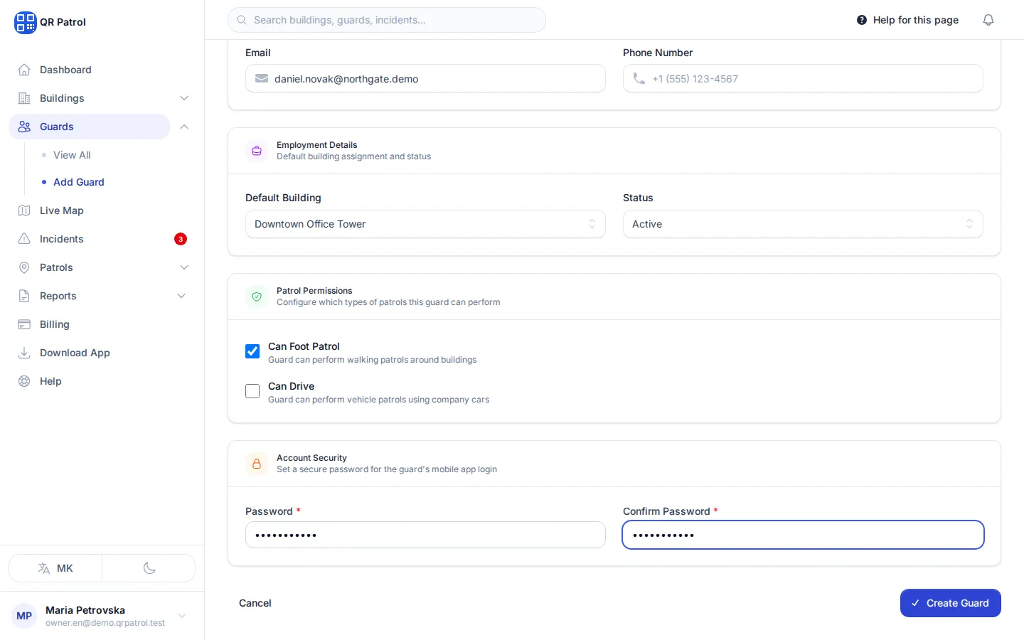 Click Create Guard at the bottom of the form.