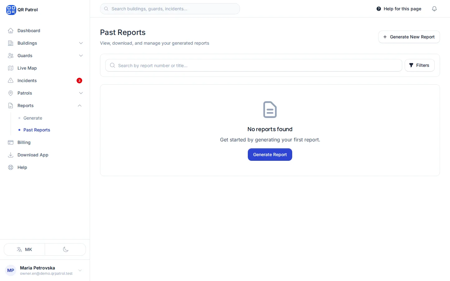 In Past Reports, click Generate New Report.