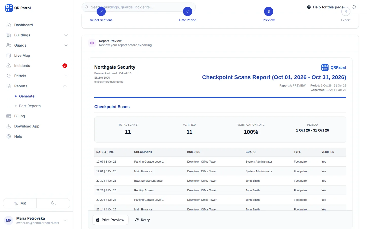 Check the Report Preview with the data for your period before you export it.